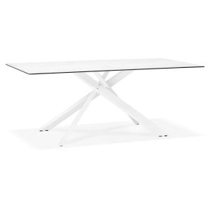 Table à diner 'MARKINA' en céramique blanche avec pied central en x blanc - 180x90 cm