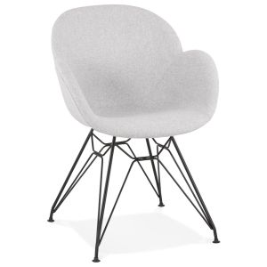 Chaise design 'PLANET' en tissu gris clair avec pieds en métal noir