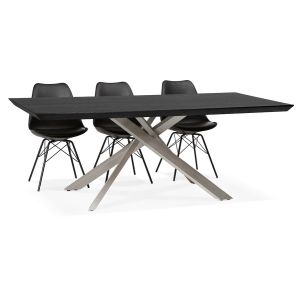 Table à manger design 'WALABY' en bois noir avec pied central en métal - 200x100 cm