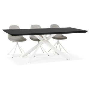 Table à diner design 'WALABY' en bois noir avec pied central en x blanc - 200x100 cm