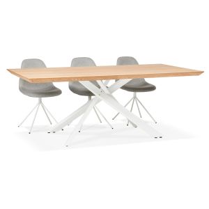 Table à diner 'WALABY' en bois finition naturelle avec pied central en x blanc - 200x100 cm
