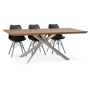 Table à manger 'WALABY' en bois finition Noyer avec pied central en métal - 200x100 cm