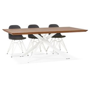 Table à diner 'WALABY' en bois finition Noyer avec pied central en x blanc - 200x100 cm