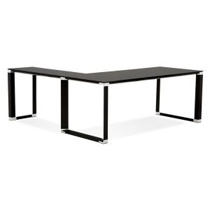 Grand bureau de direction en angle 'XLINE' en verre noir (angle au choix) - 200 cm