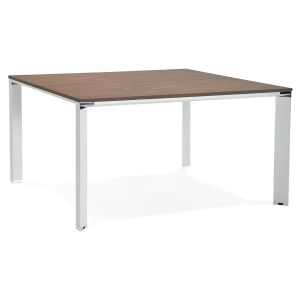 Table de réunion / bureau bench 'XLINE SQUARE' en bois finition Noyer et métal blanc - 140x140 cm